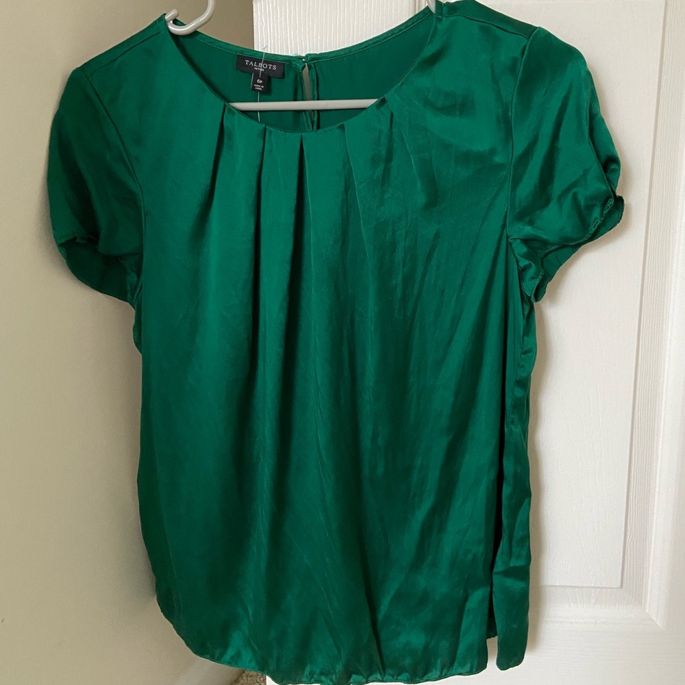 Talbots green satin blouse